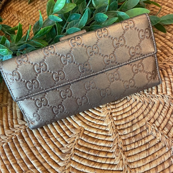 Gucci Wallet Authentic Metallic Gold Long Wallet - Picture 3 of 15